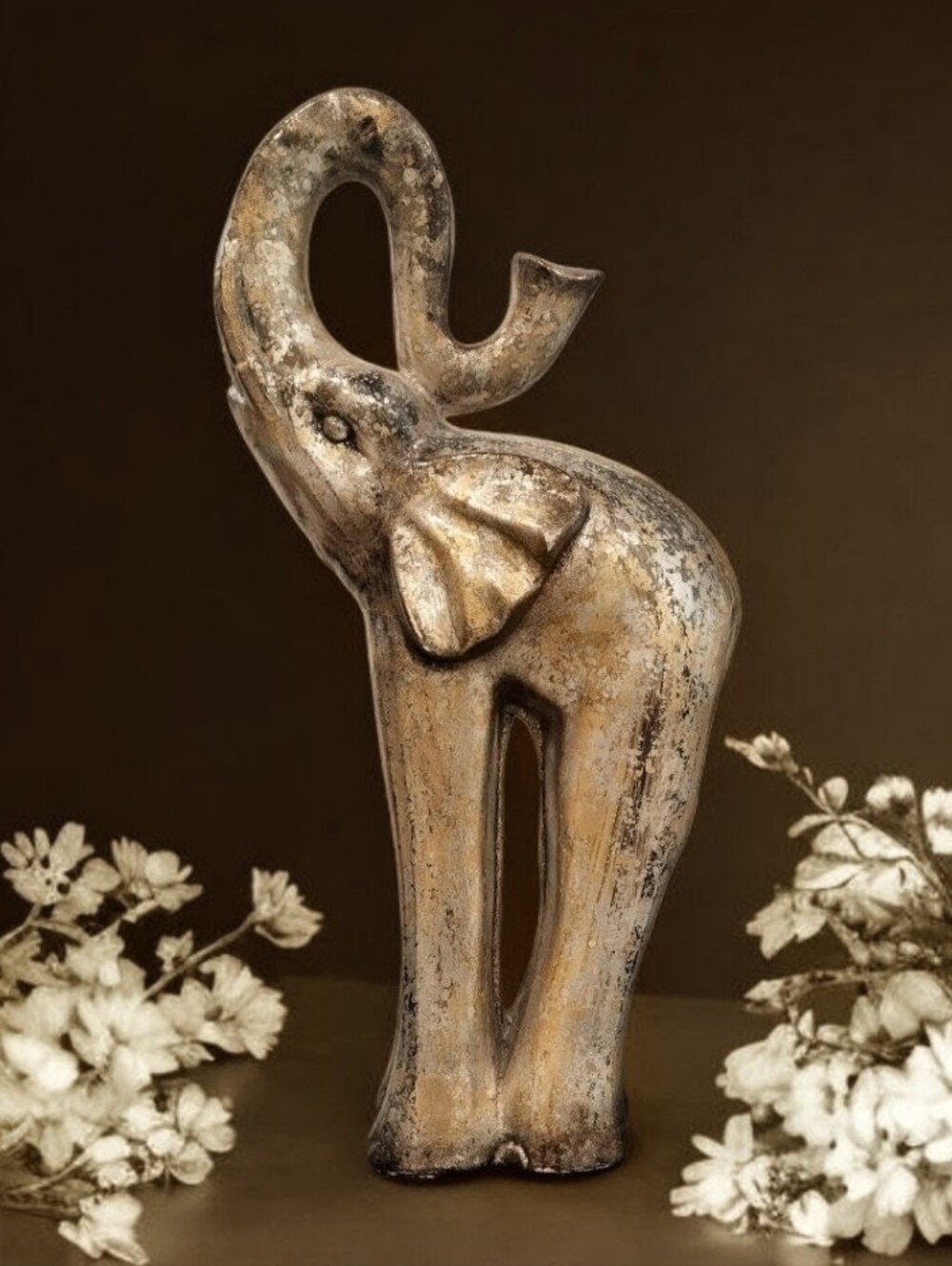 Vintage Distressed Patina Ceramic Trumpeting Elephant Statue. - Picture 5 of 10
